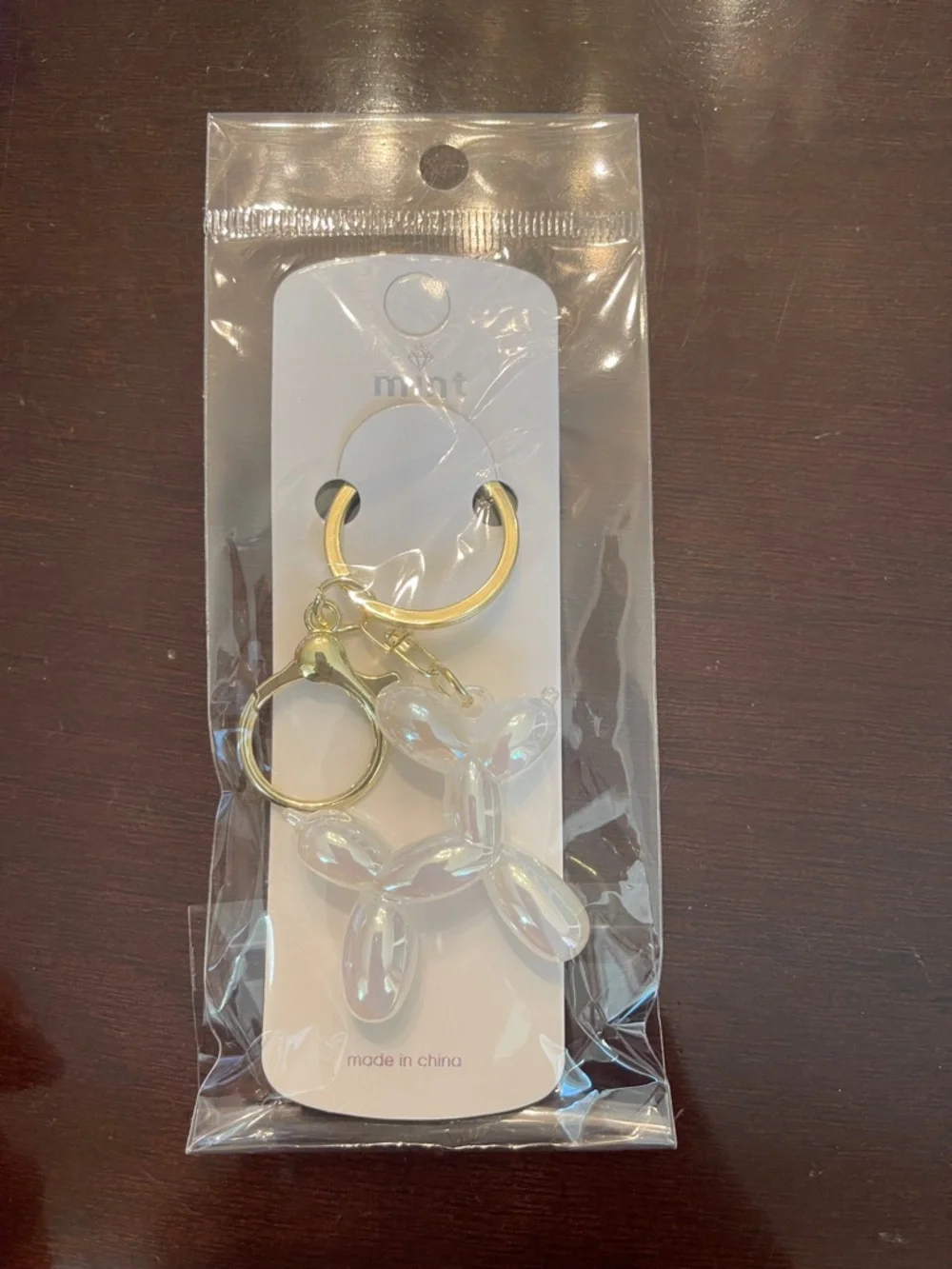 White Balloon Dog Keychain purse backpack charm key Holder Charm lobster clasp